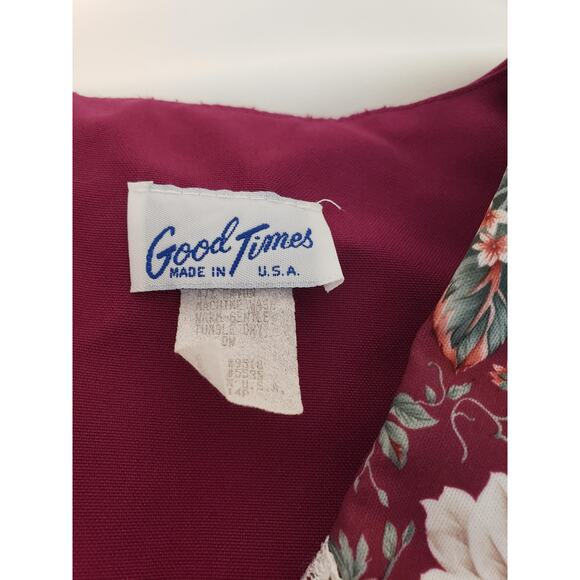 VINTAGE Jacket Blouse Womens 14P Burgundy Lace Hanky Collar Floral 80s Buttons - Picture 8 of 12